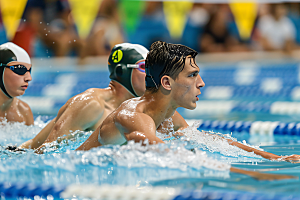 游泳运动员比赛泳道摄影图