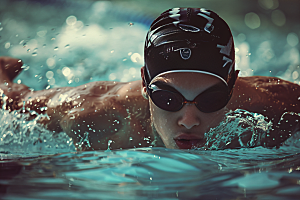 游泳比赛泳池健康摄影图