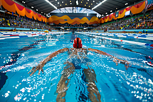 游泳比赛泳池游泳运动员摄影图