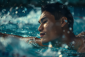 游泳比赛泳道游泳运动员摄影图