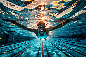 游泳比赛运动泳道摄影图