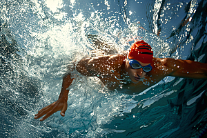 游泳比赛游泳运动员泳道摄影图
