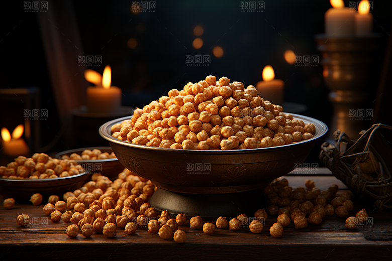 油炸黄金豆小吃素材摄影图