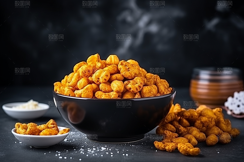 油炸黄金豆美味膨化食品摄影图