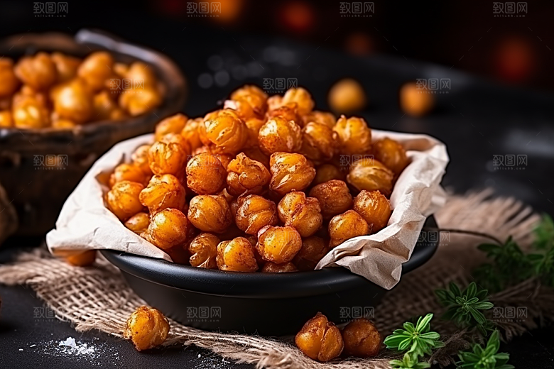 油炸黄金豆小吃美食摄影图