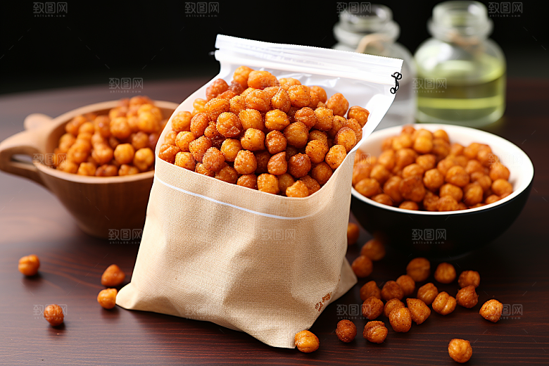 油炸黄金豆小吃膨化食品摄影图