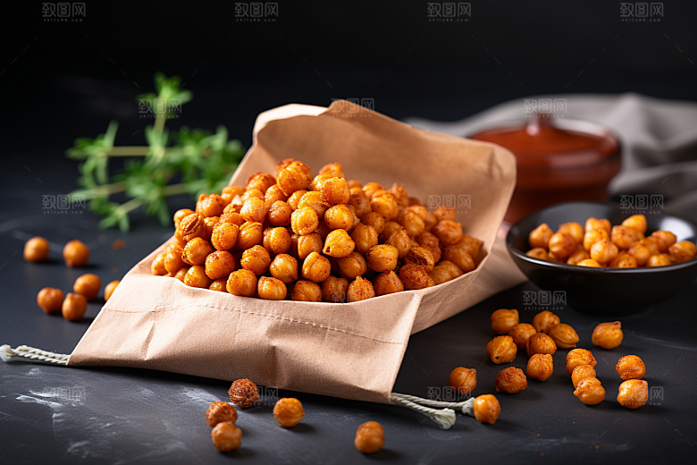 油炸黄金豆美味膨化食品摄影图