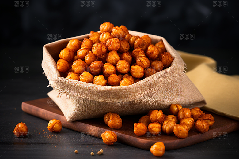 油炸黄金豆美味膨化食品摄影图