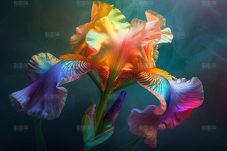 鸢尾花油画风植物素材
