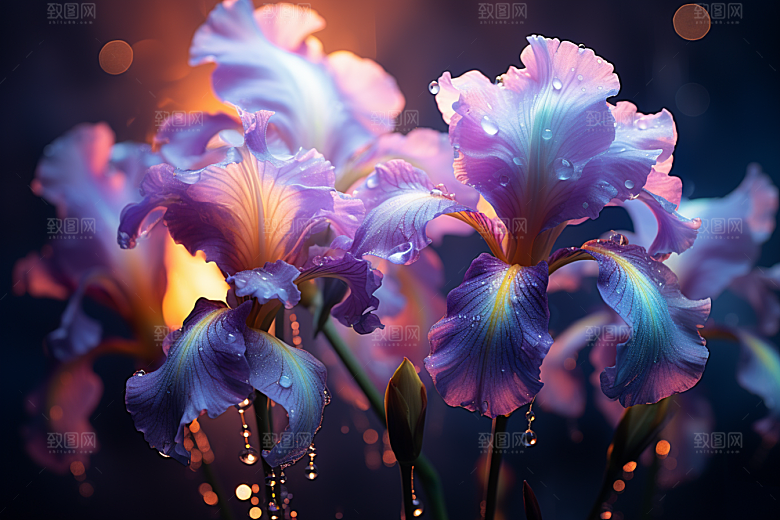 鸢尾花植物油画风素材