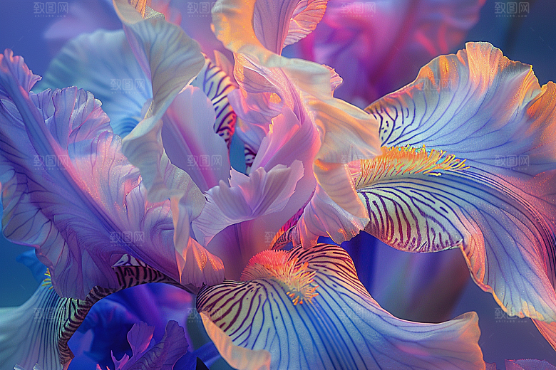 鸢尾花油画风紫色素材