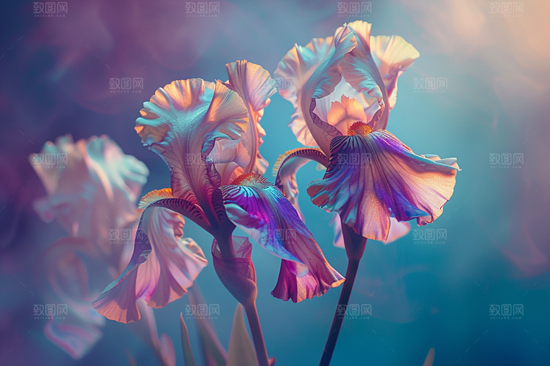 鸢尾花特写油画风素材