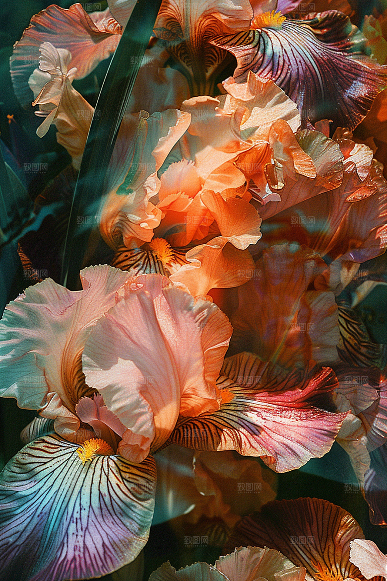 鸢尾花花朵油画风素材