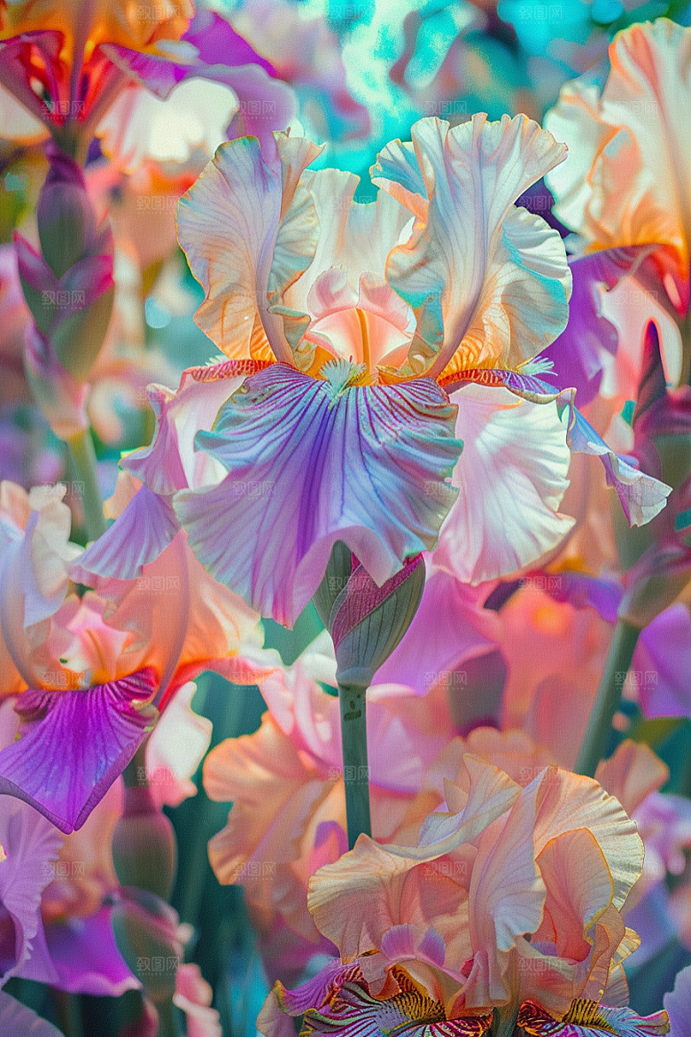 鸢尾花植物油画风素材