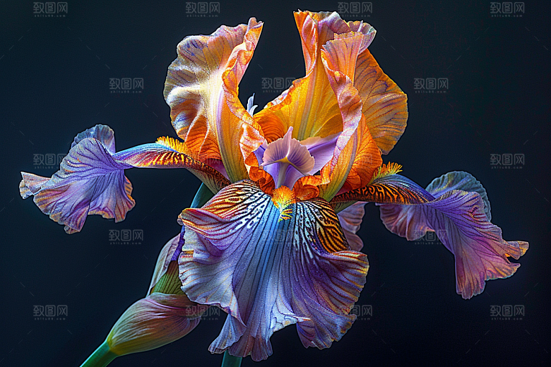 鸢尾花油画风清新素材