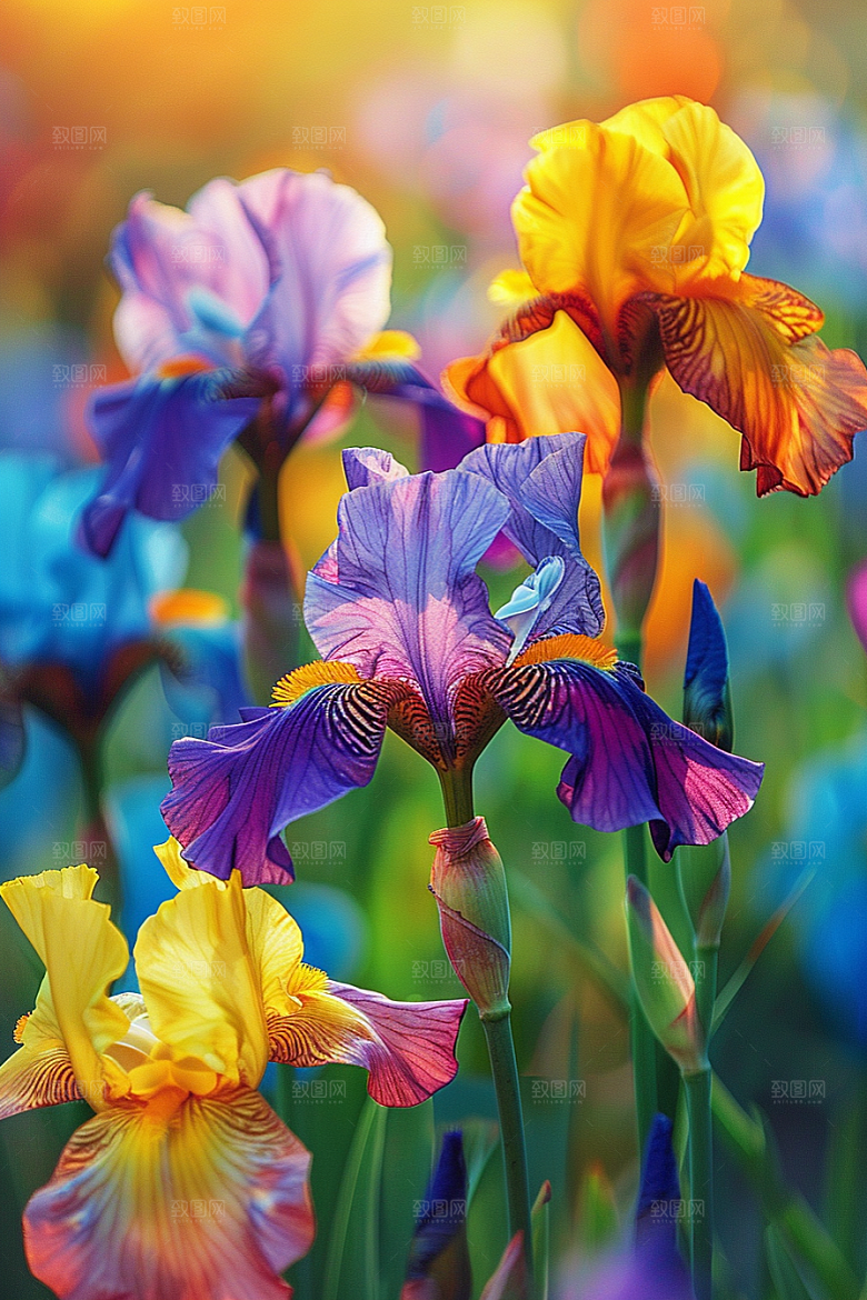 鸢尾花花朵油画风素材
