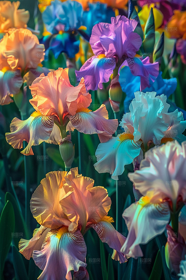 鸢尾花唯美油画风素材