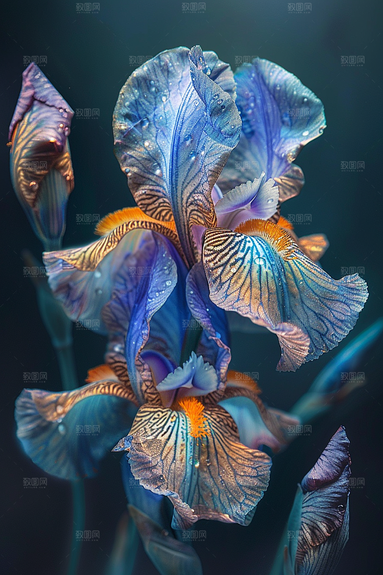 鸢尾花油画风浪漫素材