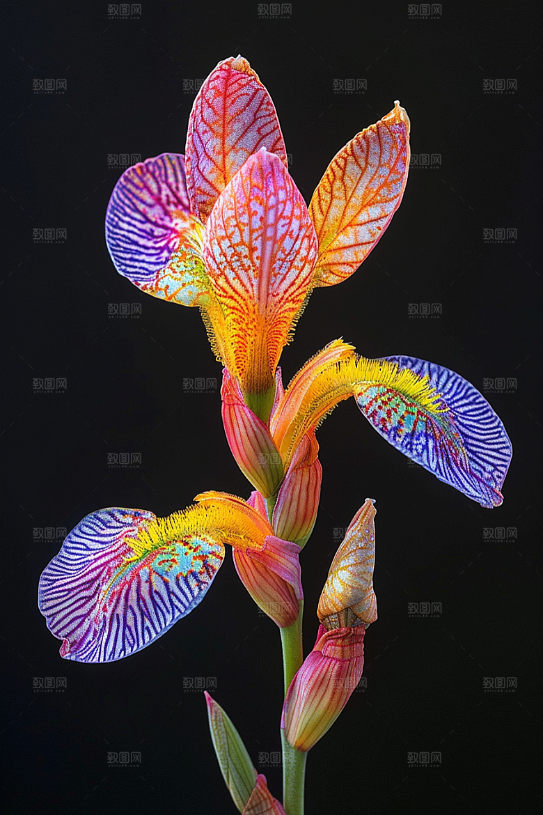 鸢尾花特写油画风素材