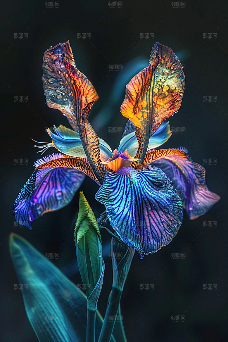 鸢尾花油画风清新素材