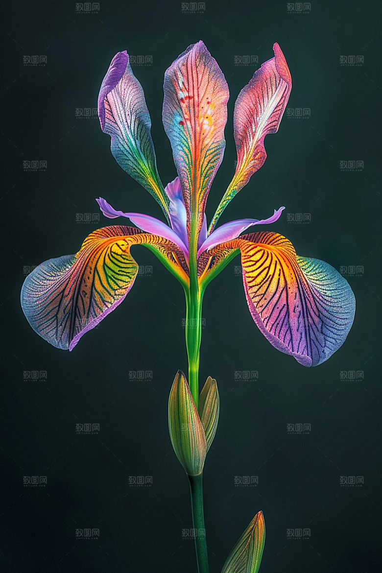 鸢尾花花朵油画风素材