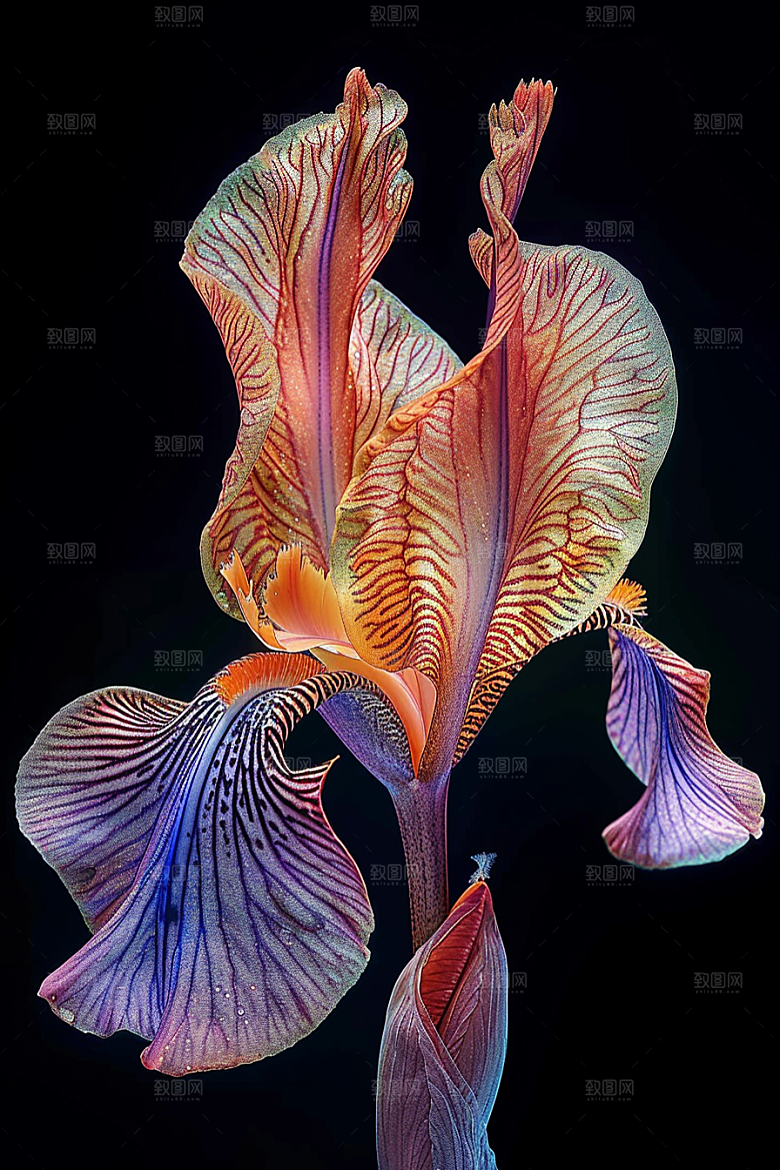 鸢尾花唯美油画风素材