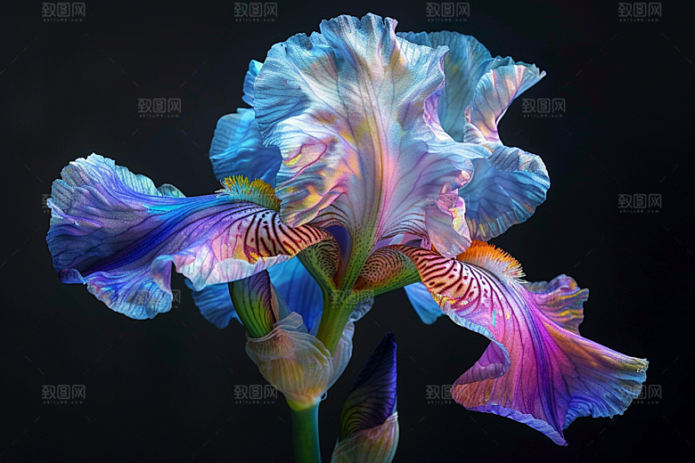 鸢尾花紫色油画风素材