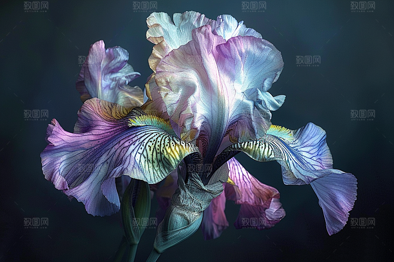 鸢尾花花朵油画风素材