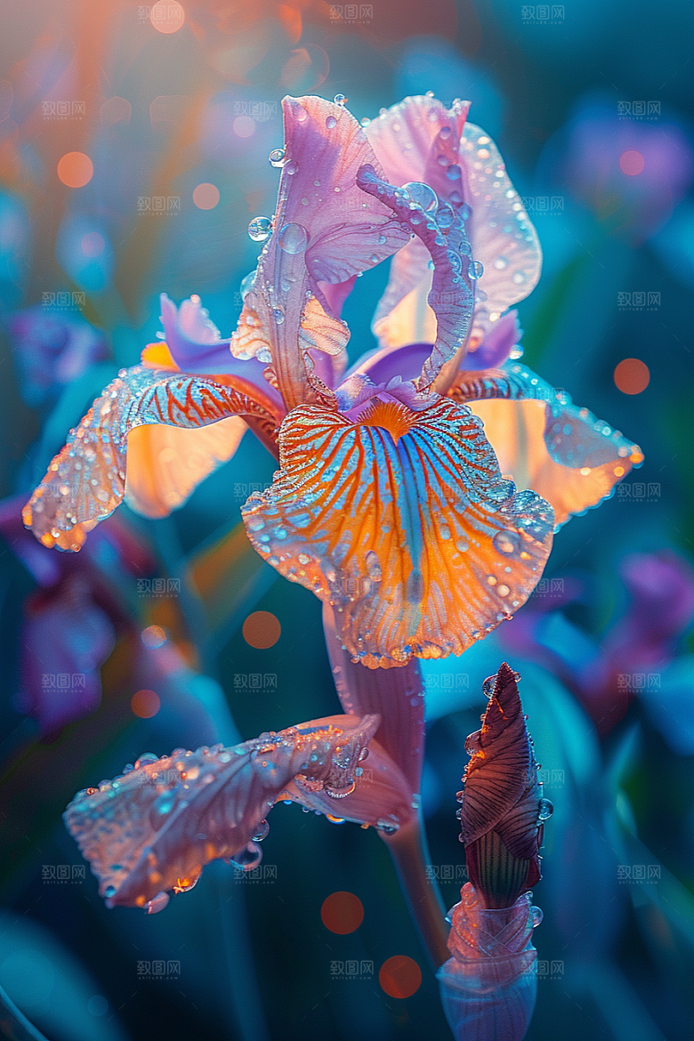 鸢尾花花卉油画风素材