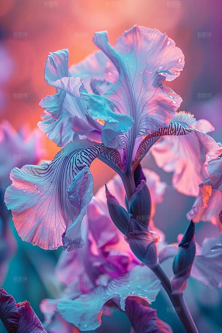 鸢尾花油画风花卉素材