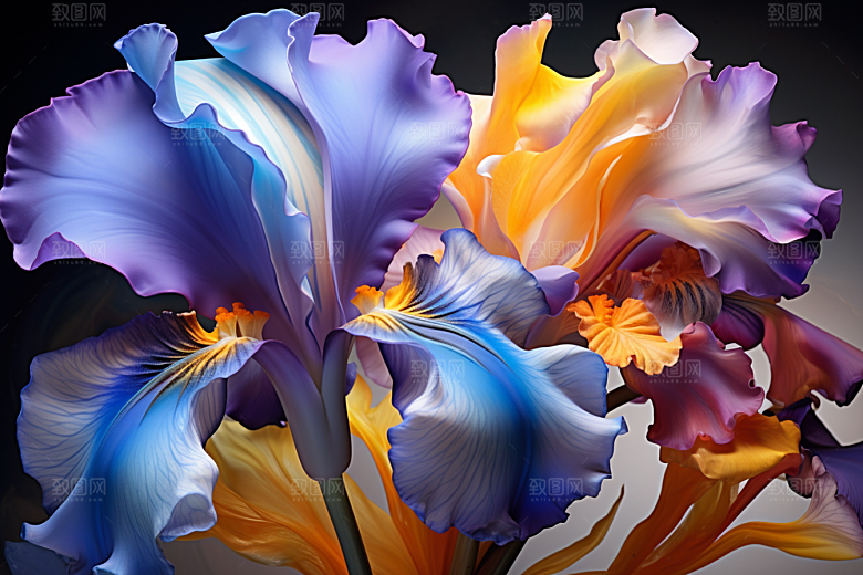 鸢尾花油画风高清素材