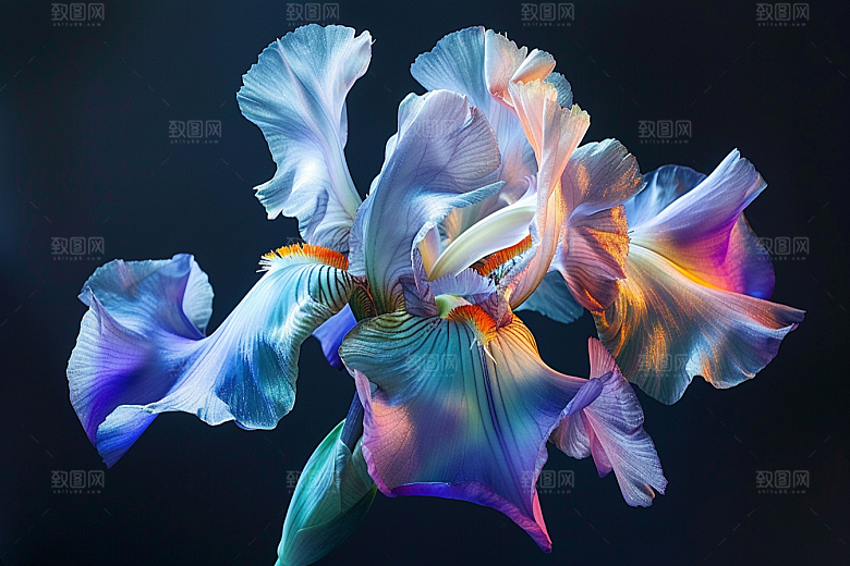 鸢尾花油画风特写素材
