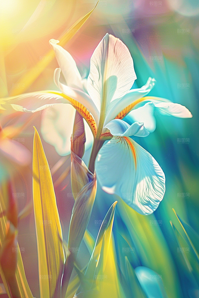 鸢尾花油画风花朵素材