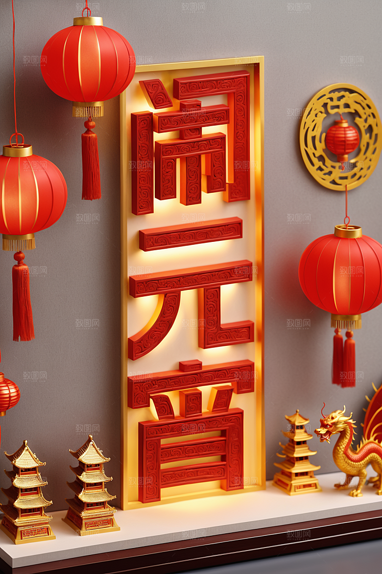元宵节3D立体艺术字