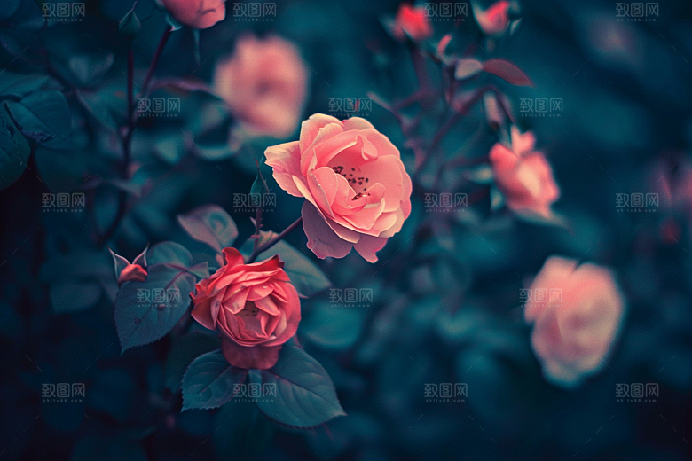 月季花唯美藤月素材