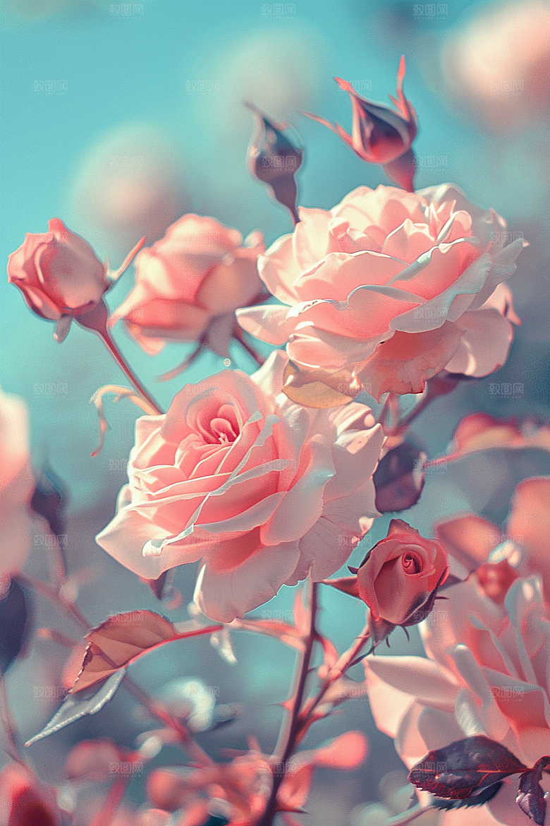 月季花唯美藤月素材