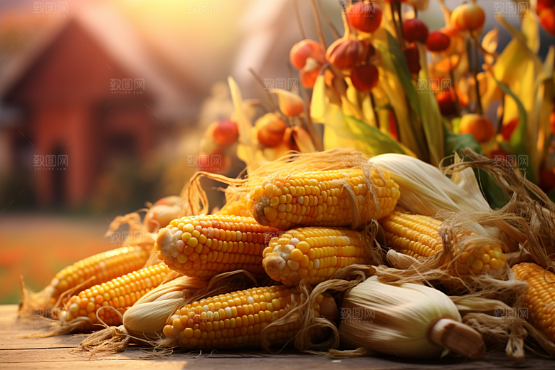 玉米丰收特写粮食摄影图
