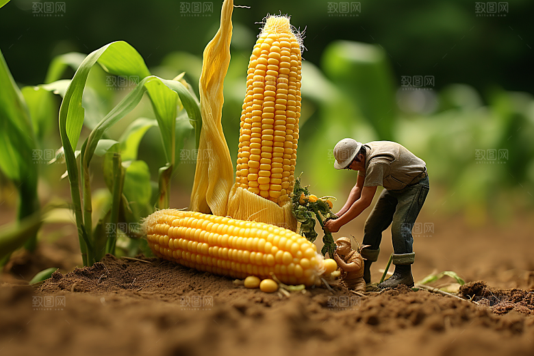 玉米蔬菜收获微距小人