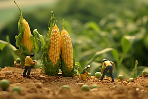 玉米生产美味微距小人