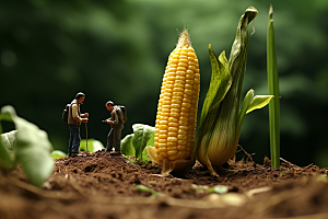 玉米收获种植微距小人