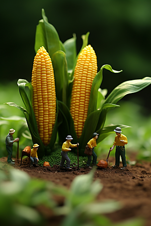 玉米采摘生产微距小人