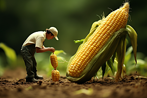 玉米美味农业微距小人