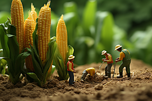 玉米种植农业微距小人