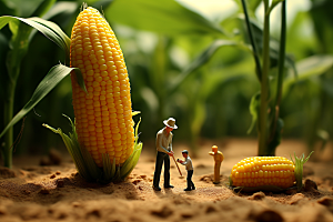 玉米采摘农业微距小人