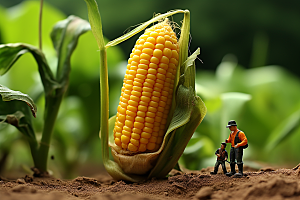 玉米收获农业微距小人