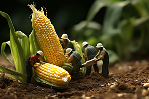 玉米蔬菜种植微距小人