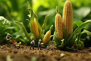 玉米收获蔬菜微距小人
