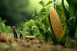 玉米收获采摘微距小人