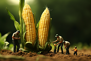 玉米采摘蔬菜微距小人