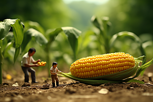 玉米种植采摘微距小人